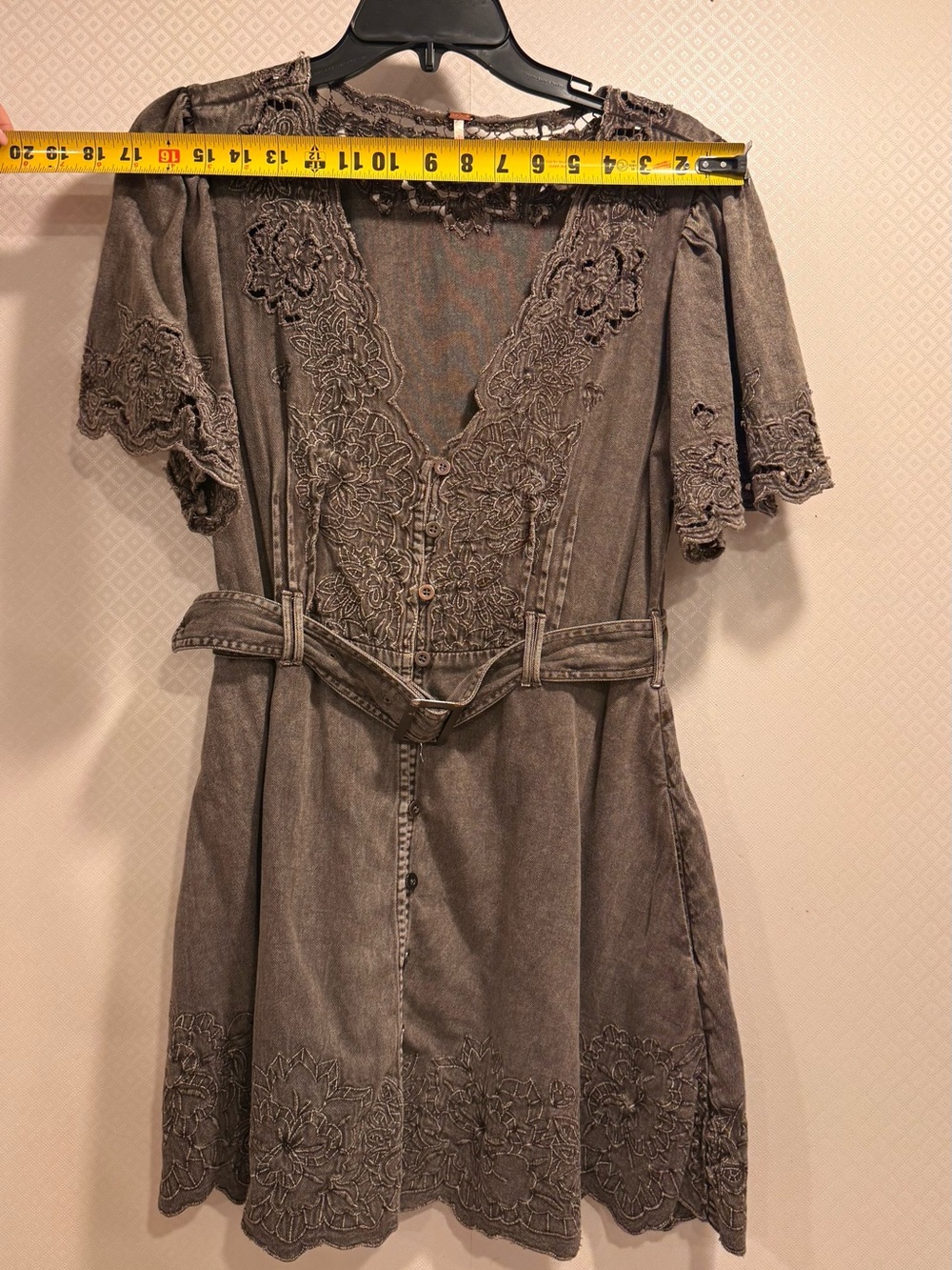 Free People Florian Mini Dress Brown Lace Trim Size M - Picture 8 of 14